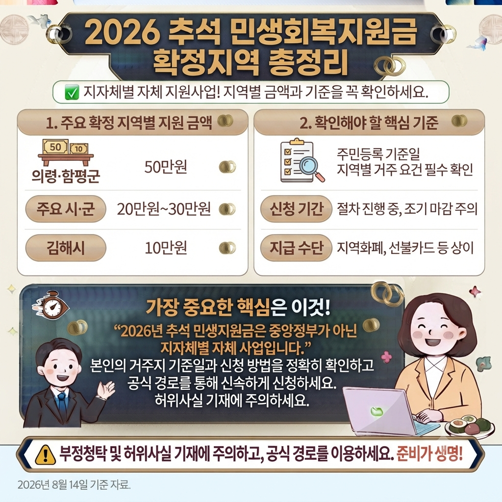 2026 추석 민생회복지원금 확정지역 총정리