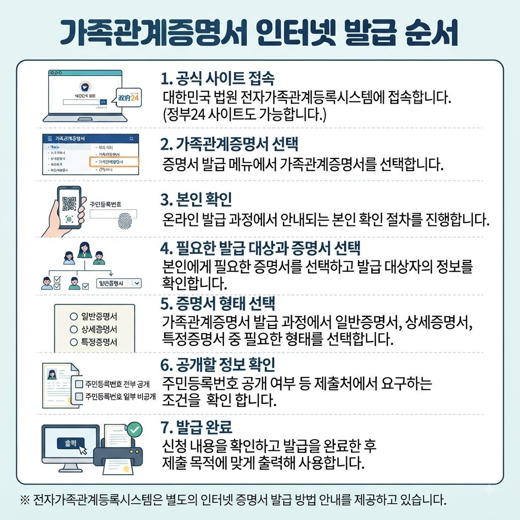 가족관계증명서 인터넷 발급 순서