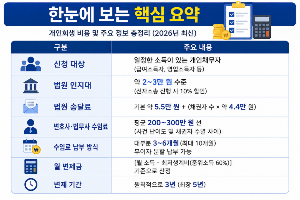 개인회생 비용 핵심 요약