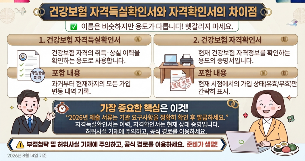 건강보험 자격득실확인서와 건강보험 자격확인서 비교