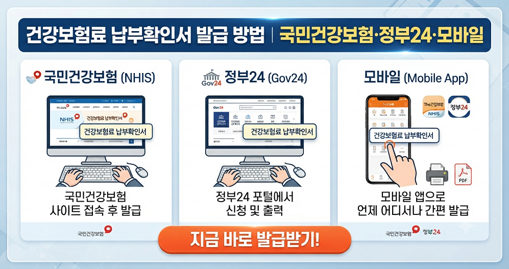 건강보험료 납부확인서 발급 방법｜국민건강보험·정부24·모바일