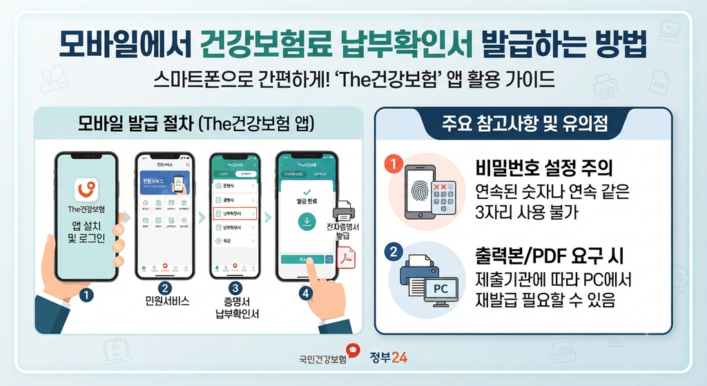 모바일에서 건강보험료 납부확인서 발급
