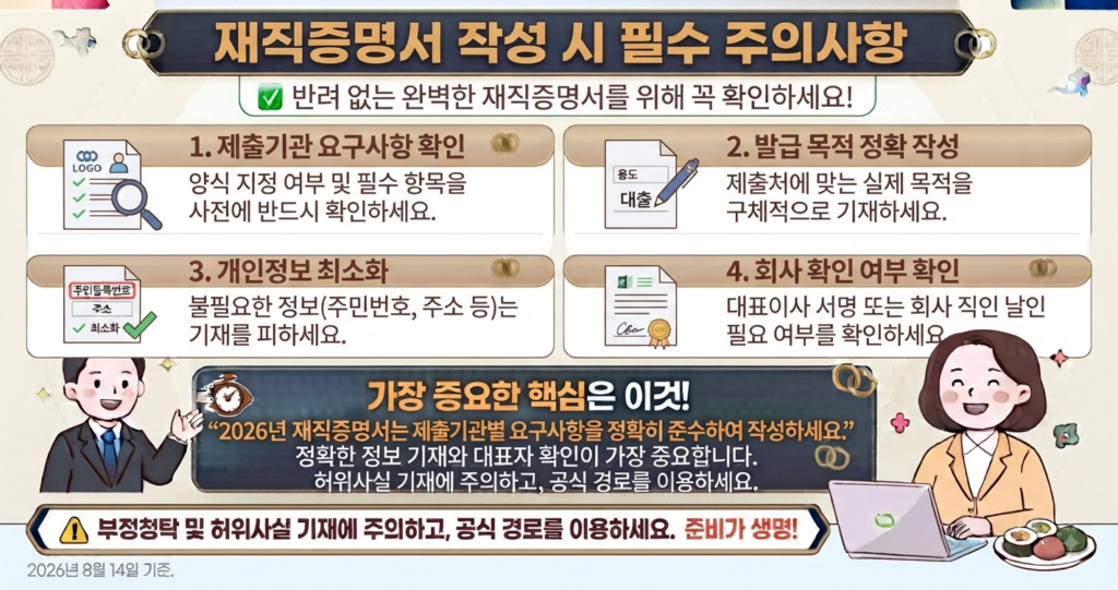 재직증명서 작성 시 주의사항