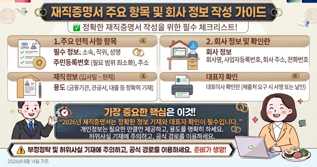 재직증명서에 들어가는 주요 항목