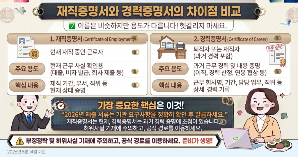 재직증명서와 경력증명서의 차이