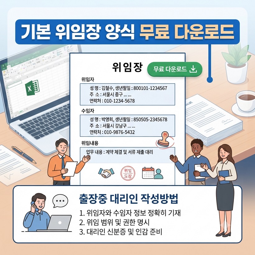 기본 위임장 양식 한글 엑셀 무료 다운로드
