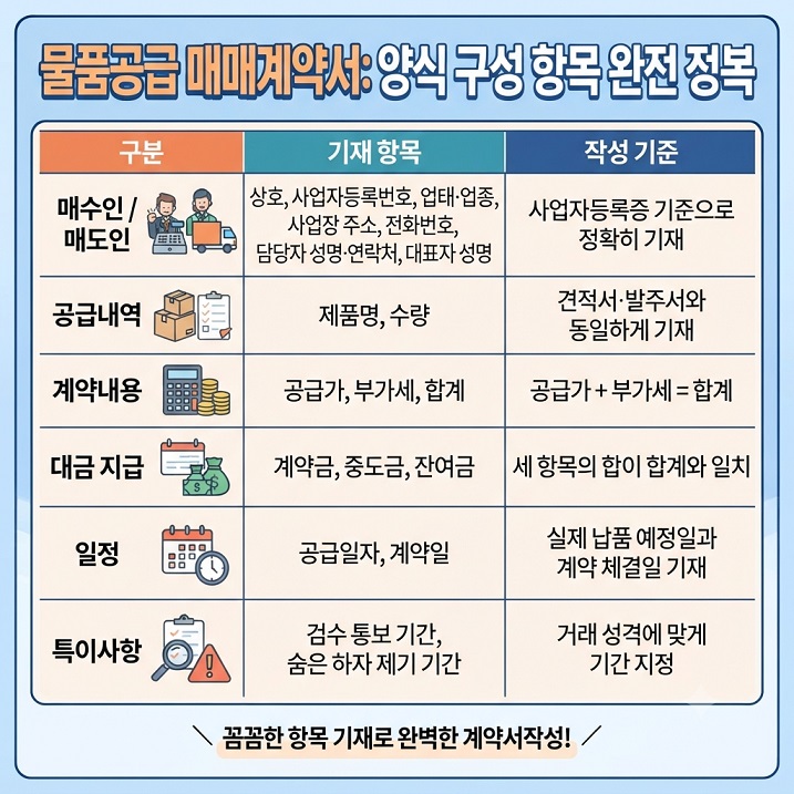 물품공급 매매계약서 양식구성