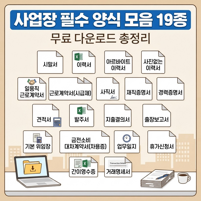 사업장 필수 양식 모음 19종 무료 다운로드